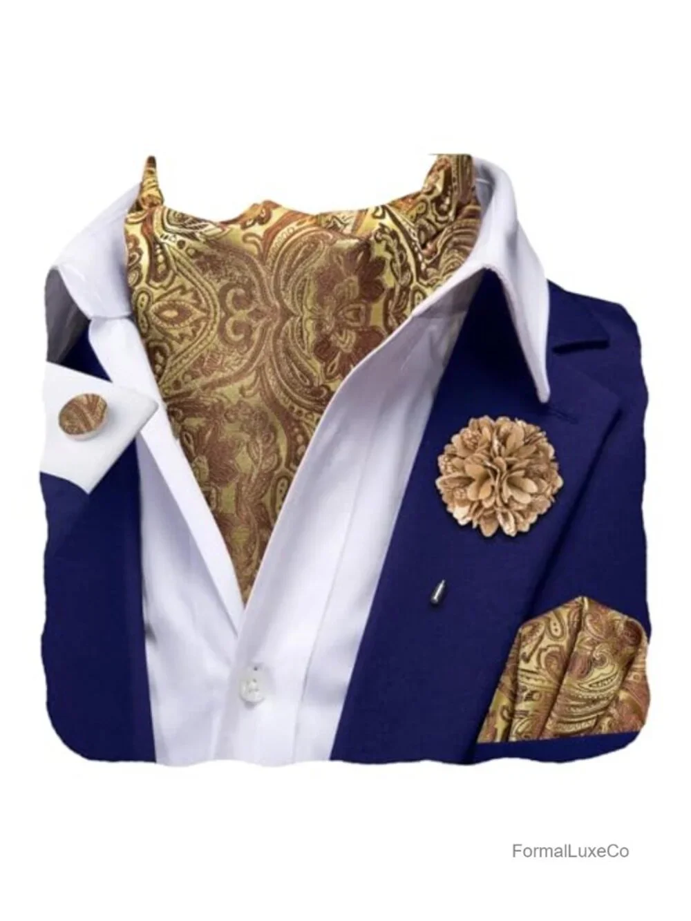 Silk Ascot Tie Set with Pocket Square Cufflinks and Lapel Pin for Wedding